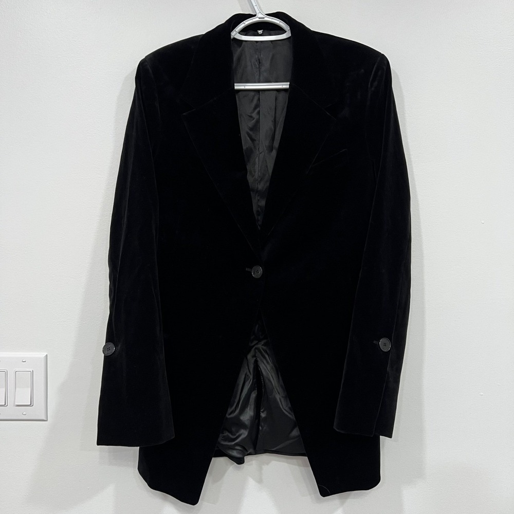 FRAME Womens Velour Blazer Jacket 4 Black Career Single Button Lined Velvet